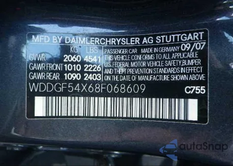 2008 Mercedes-Benz C300 from USA, damaged, VIN WDDGF54X68F068609